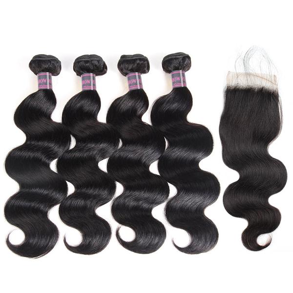 Ishow Hair Virgin Malaysian Body Wave Hair 4 Bundles With 4*4 Lace Closure