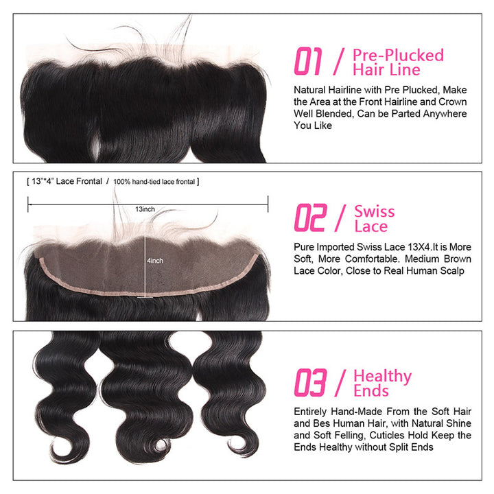 Ishow Body Wave 3 Bundles with 13*4 Lace Frontal Closure Virgin Brazilian Human Hair
