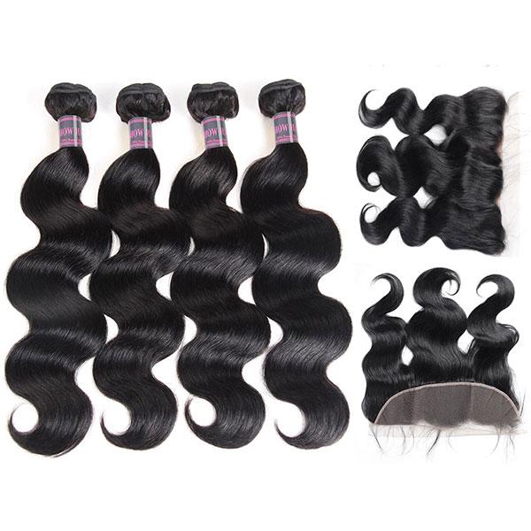 Peruvian Body Wave 4 Bundles With 13*4 Ear To Ear Lace Frontal Closure - IshowHair