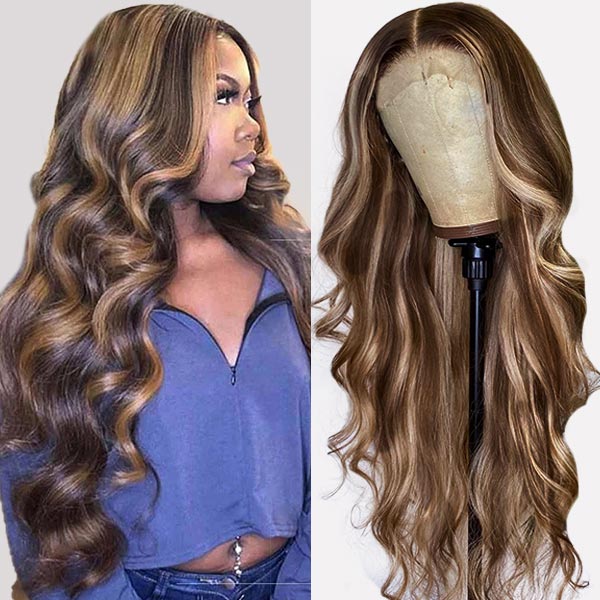 Honey Blonde Highlight Wig 13x4 Lace Front Wig Body Wave Lace Frontal Human Hair Wigs P4/27