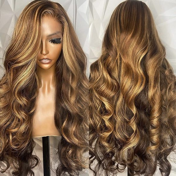 Balayage Highlight Wigs Body Wave 13X4 Lace Front Wigs HD Frontal Lace Wigs