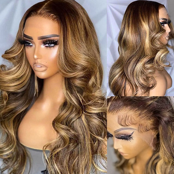 Products 250% Density Balayage Highlight Lace Wigs Body Wave Lace Front Wigs With Baby Hair