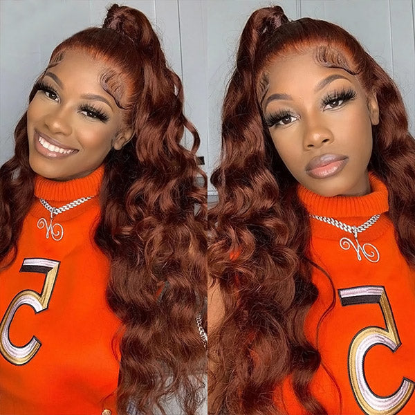 Auburn Wigs Human Hair 13x4 HD Lace Front Wigs Reddish Brown Color 30 Inch Body Wave Transparent Lace Wigs