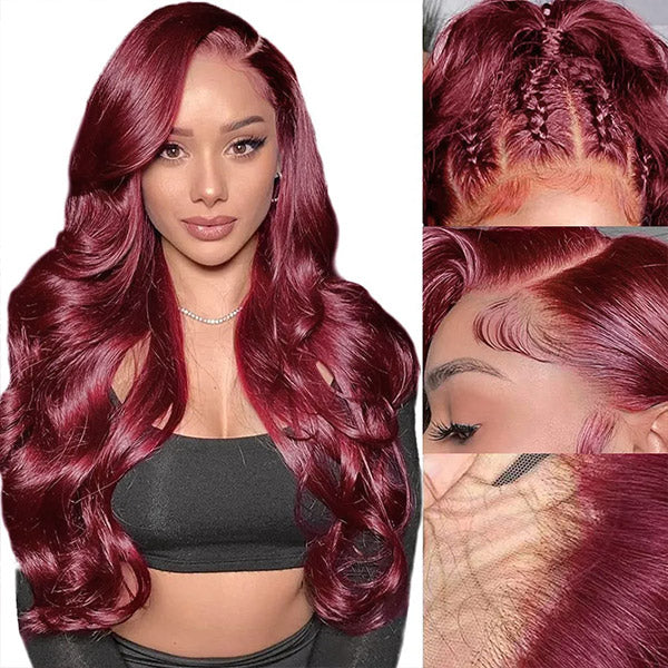 Burgundy Wigs 13x4 Body Wave Colored Lace Front Wigs 250% Density Human Hair Wigs