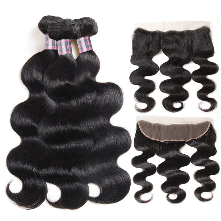 Ishow Virgin Peruvian Hair Body Wave 3 Bundles with 13*4 Lace Frontal