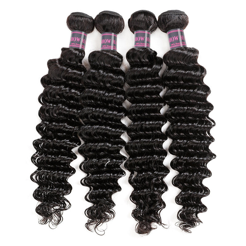 Ishow Brazilian Deep Wave Hair 4 Bundles With 13*4 Lace Frontal Closure
