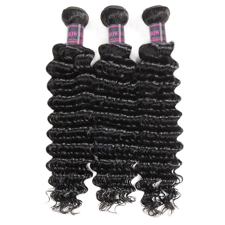 Ishow Virgin Brazilian Hair Deep Wave 3 Bundles with 13*4 Lace Frontal