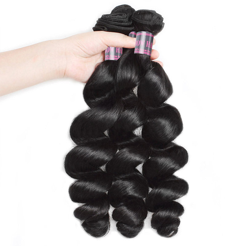 Virgin Brazilian Loose Wave Hair 3 Bundles with 4x4 Lace Closure Ishow Hair - IshowHair