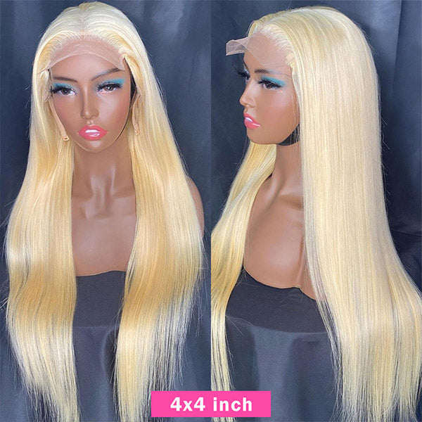 613 Wig Straight Hair 4x4 Closure Wig With Baby Hair Blonde Human Hair Wigs