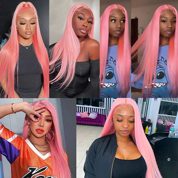 Pink Wig Human Hair Straight HD Lace Front Wigs With Baby Hair 250% Density Colored Wigs