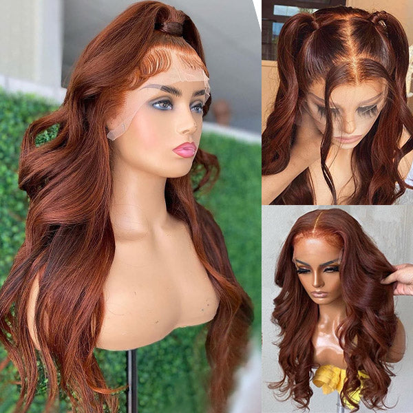 Auburn Wigs Human Hair 13x4 HD Lace Front Wigs Reddish Brown Color 30 Inch Body Wave Transparent Lace Wigs