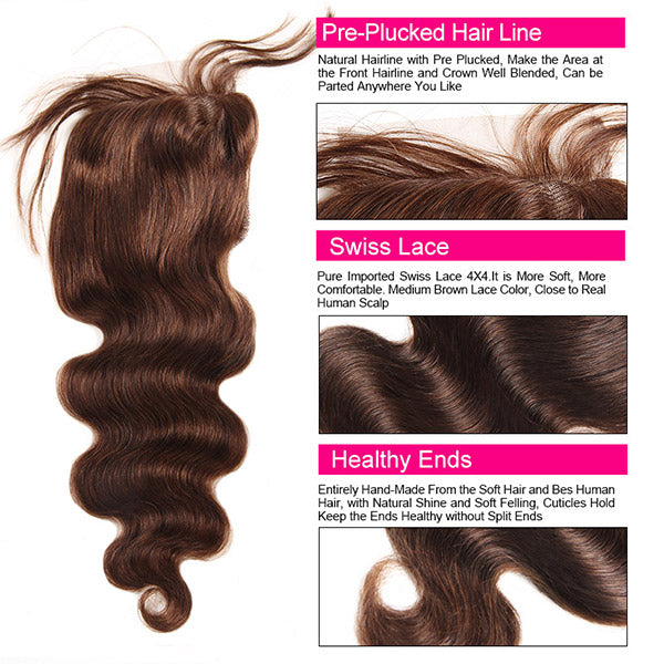 4# Human Hair Bundles With Closure Body Wave Lace Closure With Hair Bundles Brazilian Hair