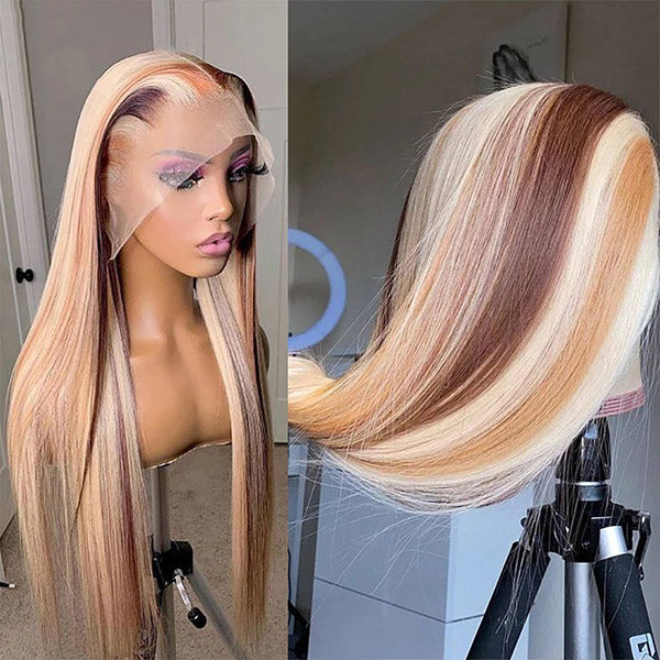 Bone Straight Colored Wigs P4/613 HD Highlight Wigs 13x4 Transparent Lace Front Wigs