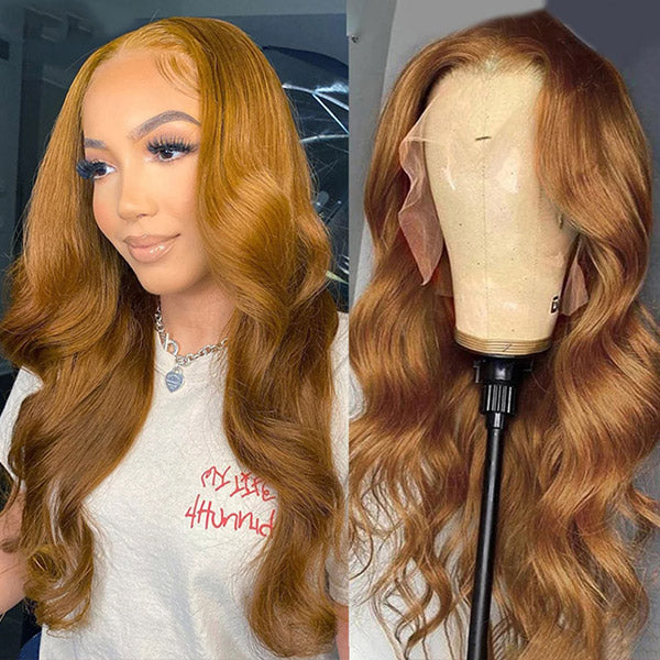 Honey Blonde Lace Front Wigs 30Inch Body Wave Colored Wigs 13x4 HD Transparent Front Wigs