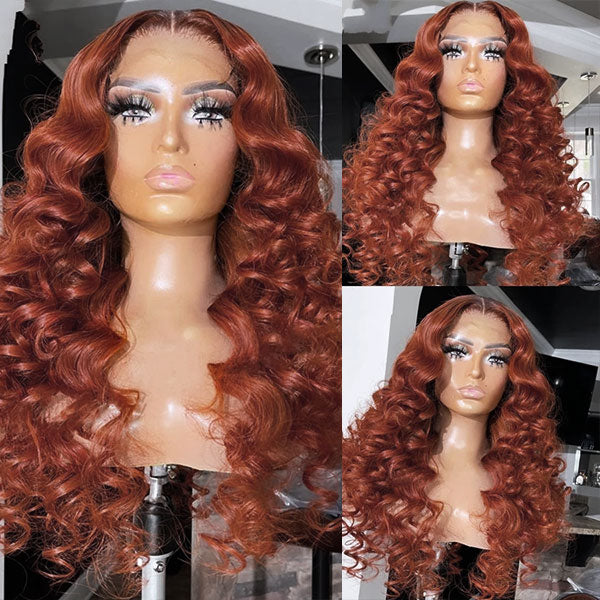 Auburn Lace Front Wigs Deep Wave Human Hair 13x4 HD Frontal Wigs Reddish Brown Color 30 Inch Transparent Lace Wigs