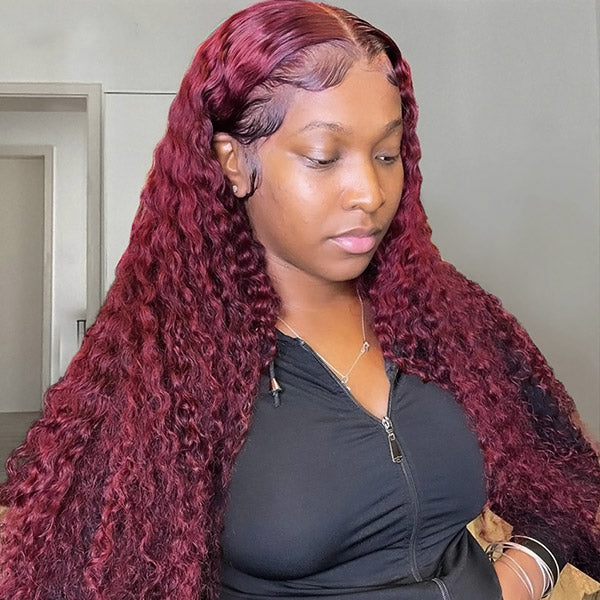Products 99J Burgundy Lace Wig Curly 13x4 Frontal Lace Wigs Pre Plucked Human Hair Wigs