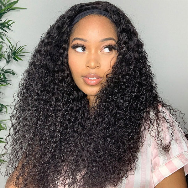 Curly Headband Wigs Glueless Human Hair Wigs With Headband None Lace Front Wigs
