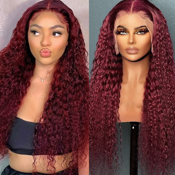 Products 99J Burgundy Lace Wig Curly 13x4 Frontal Lace Wigs Pre Plucked Human Hair Wigs