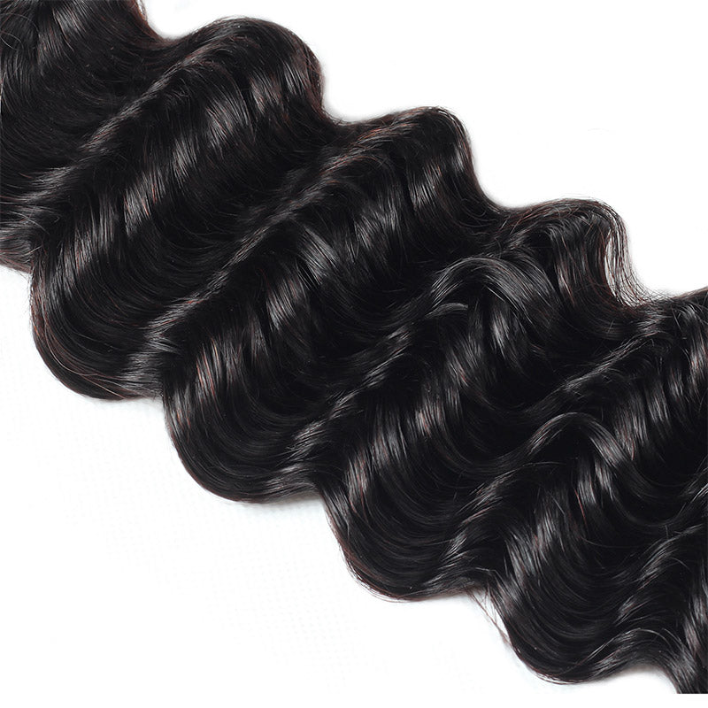 Virgin Malaysian Deep Wave Hair 3 Bundles With 13*4 Lace Frontal Ishow Hair
