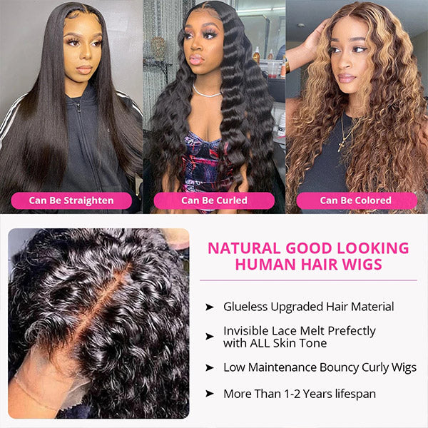 Products Deep Wave Human Hair Wigs 4*4 Lace Closure Wigs HD Indian Human Hair Wigs