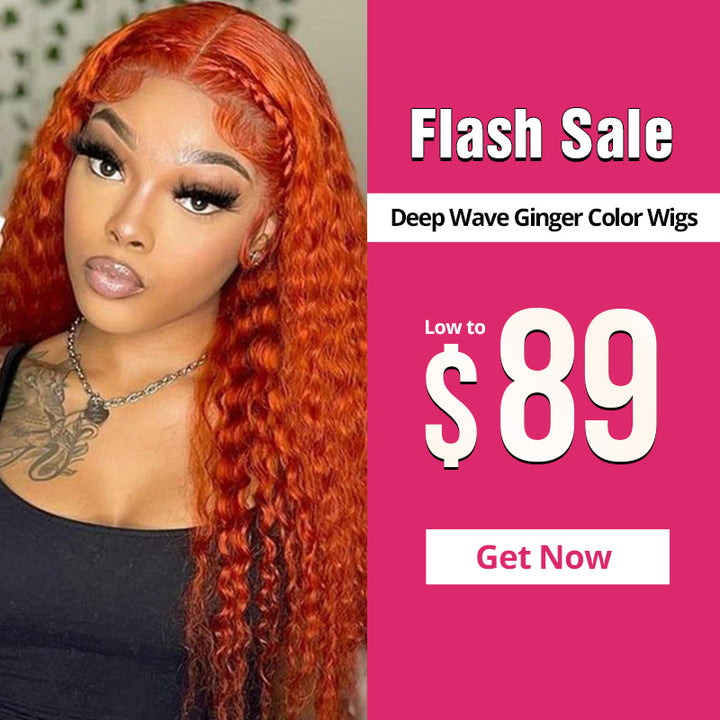 Ginger Color Wigs Deep Curly Wave T Part Lace Front Human Hair Wigs $89 Sale
