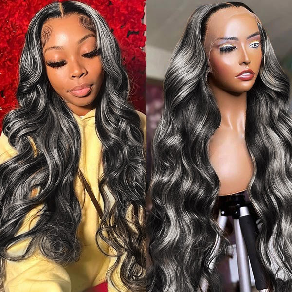 Ishow Flash Sale Grey Highlights Body Wave HD Lace Front Wigs 50% Off