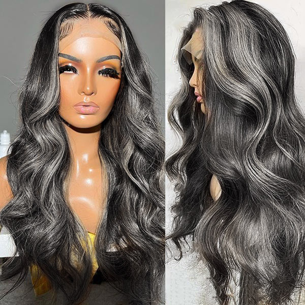 Ishow Flash Sale Grey Highlights Body Wave HD Lace Front Wigs 50% Off