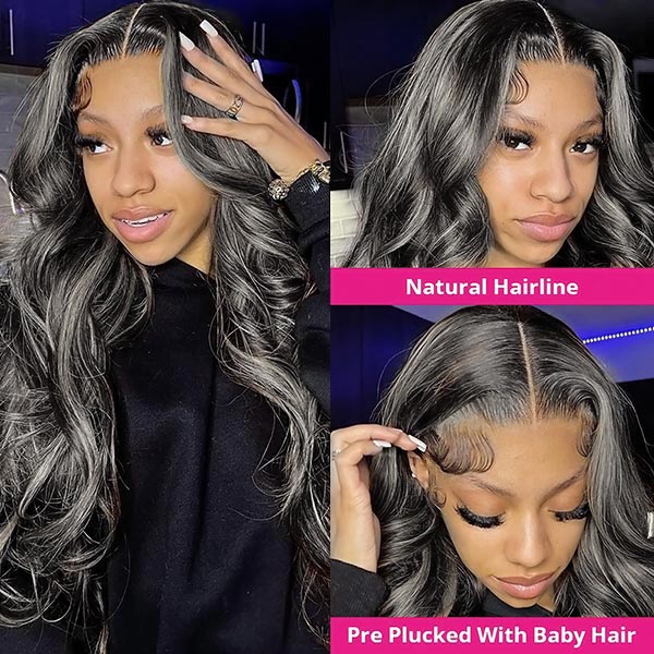 Ishow Flash Sale Grey Highlights Body Wave HD Lace Front Wigs 50% Off