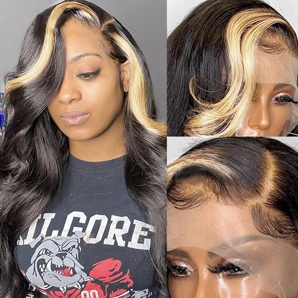 Ishow Flash Sale Blonde Skunk Stripe Body Wave Lace Front Wigs 50% Off