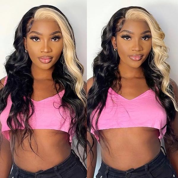 Ishow Flash Sale Blonde Skunk Stripe Body Wave Lace Front Wigs 50% Off