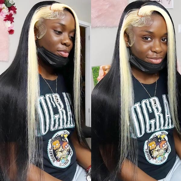 Ishow Flash Sale Blonde Skunk Stripe Straight Lace Front Wigs 50% Off