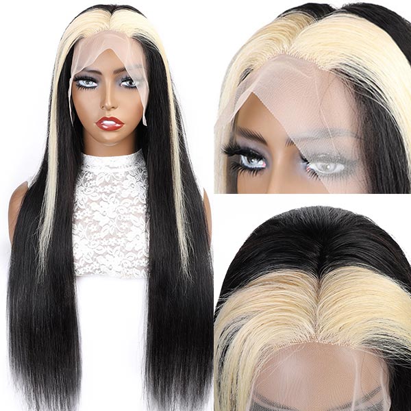 Ishow Flash Sale Blonde Skunk Stripe Straight Lace Front Wigs 50% Off