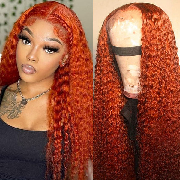 Ginger Color Wigs Deep Curly Wave T Part Lace Front Human Hair Wigs $89 Sale