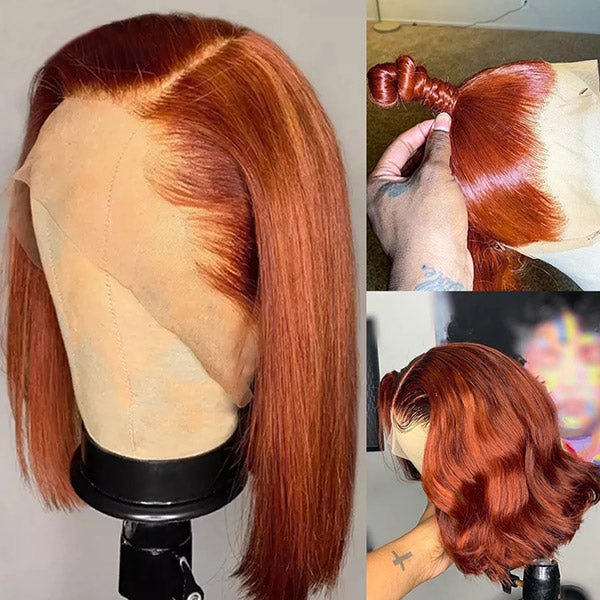 Ginger Bob Wigs Human Hair Bob Wigs 4x4 Lace Closure Wigs Ginger Straight Hair