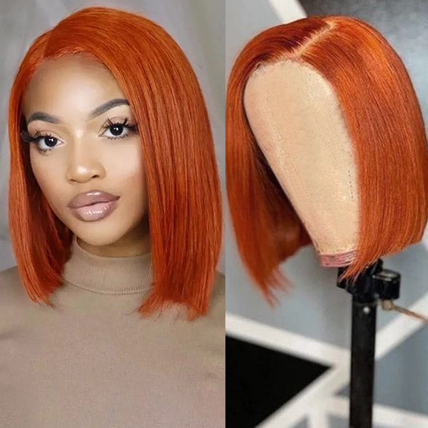 Human Hair Bob Wigs Glueless Bob Wigs Ginger 13x4 Lace Front Wigs Straight Hair