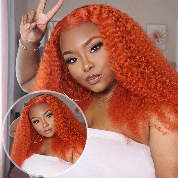 Ginger Orange Frontal Wig Curly HD Lace Frontal Wigs Colored Human Hair Wigs