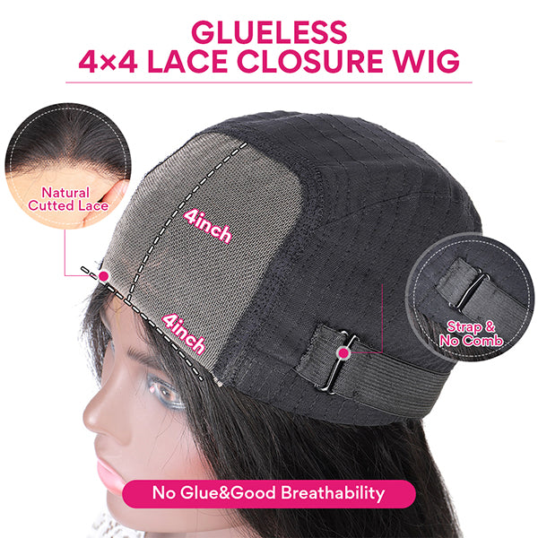 Glueless Lace Wigs Deep Wave Hair 4x4 Lace Closure Wigs Transparent HD Human Hair Wigs No Glue