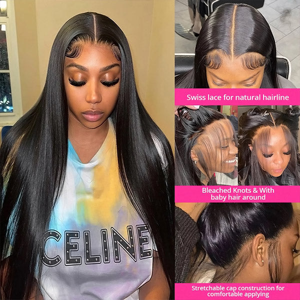 Glueless Lace Front Wigs 13x4 Transparent HD Lace Front Wigs 30 Inch Long Straight Human Hair Wigs