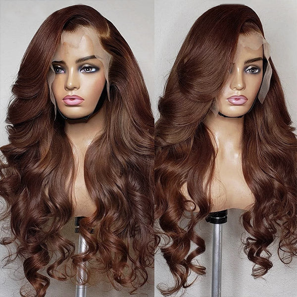 Brown Lace Front Wigs Body Wave Lace Frontal Wigs 4# Dark Brown Colored Human Hair Wigs