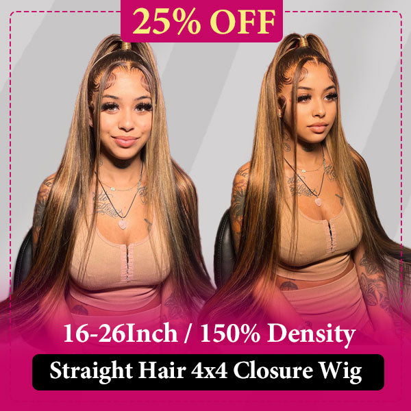 Highlight Wigs Straight 4X4 Lace Closure Wigs 11.11 Sale Clearance Wigs--25% Off