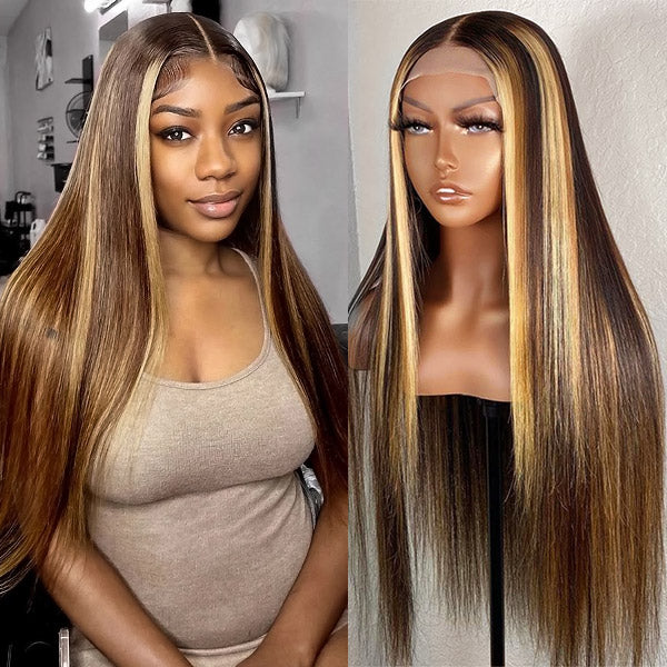 32inch Balayage Highlight Hair 13X4 Frontal Lace Wigs Straight Pre Plucked Human Hair Wigs
