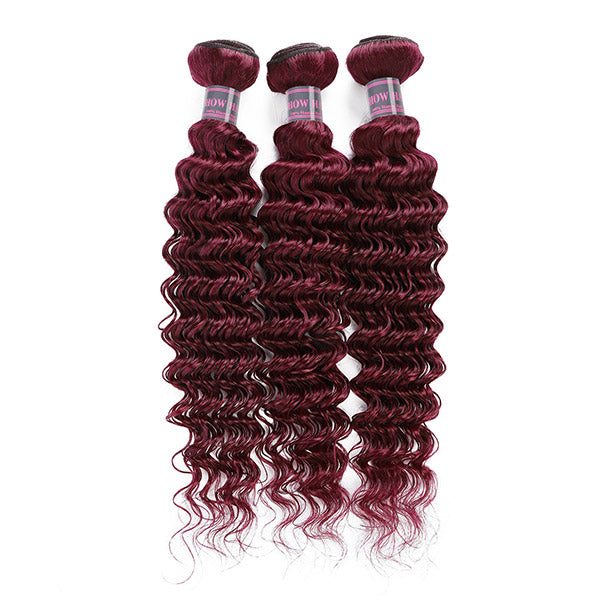 99J Burgundy Bundles With Closure Brazilian Deep Wave Human Hair Bundles With Closure