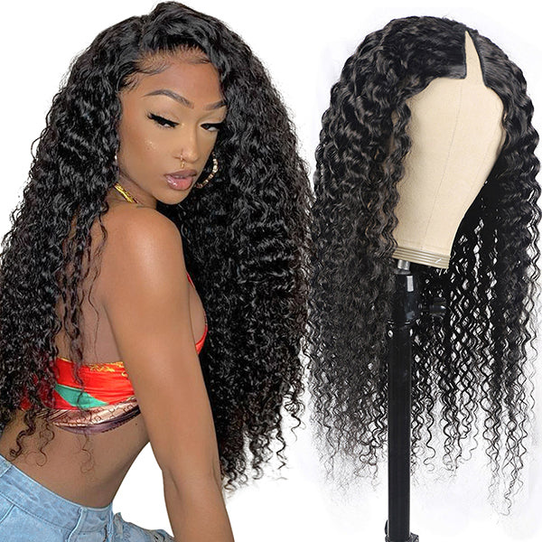 V Part Wig Human Hair Curly Upgrade U Part Wigs No Leave Out
