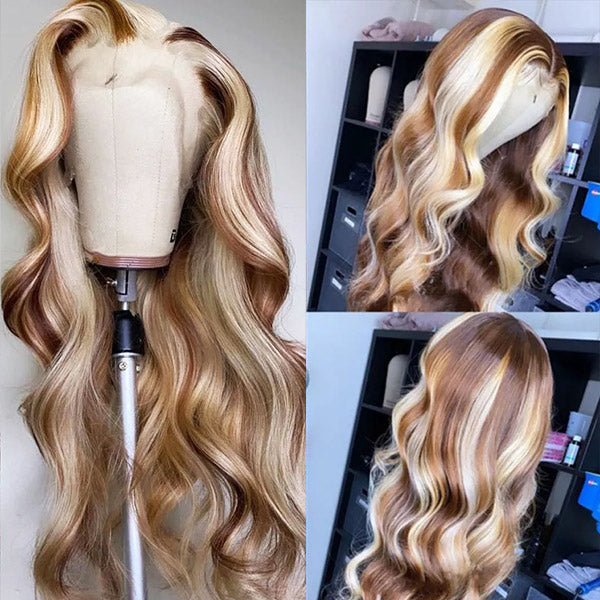 Products Brown Wig With Blonde Highlights P4/613 Colored Wigs 13x4 HD Lace Front Wigs Long Body Wave Human Hair
