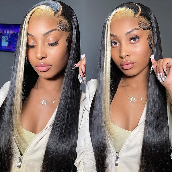 Blonde Skunk Stripe Lace Wig 13x4 Lace Front Wig Straight Human Hair Wigs Highlight Body Wave Lace Frontal Wig