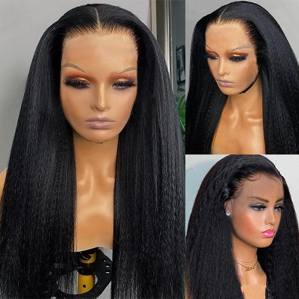 Yaki Straight Lace Closure Wigs HD Glueless Wigs With Baby Hair 30Inch HD Human Hair Wigs