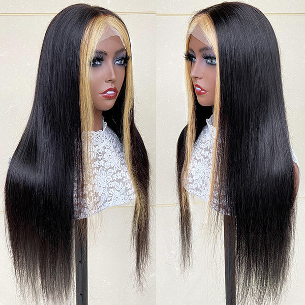Skunk Stripe Wig Straight HD Lace Front Wigs 180% Density Front Wigs With Highlight Human Hair Wigs