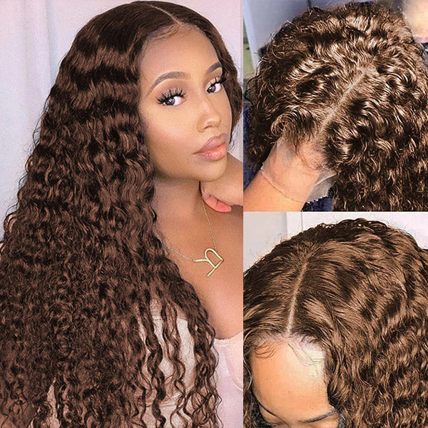 Brown Human Hair Wigs Water Wave HD 13x4 Lace Front Wigs 180% Density Colored Wigs For Black Women