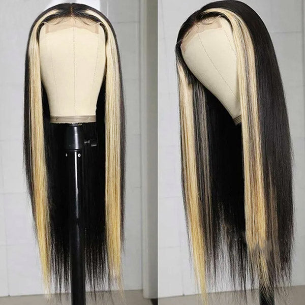 Skunk Stripe Wig Straight HD Lace Front Wigs 180% Density Front Wigs With Highlight Human Hair Wigs