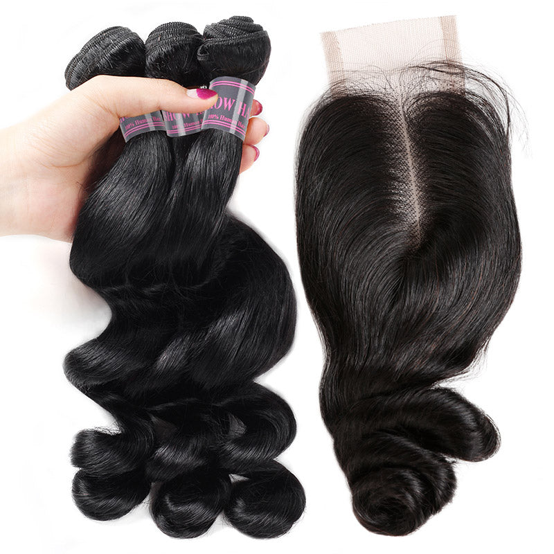 Loose Wave Ishow Virgin Human Hair Weave 3 Bundles With 2*4 Lace Closure With Baby Hair - IshowVirginHair